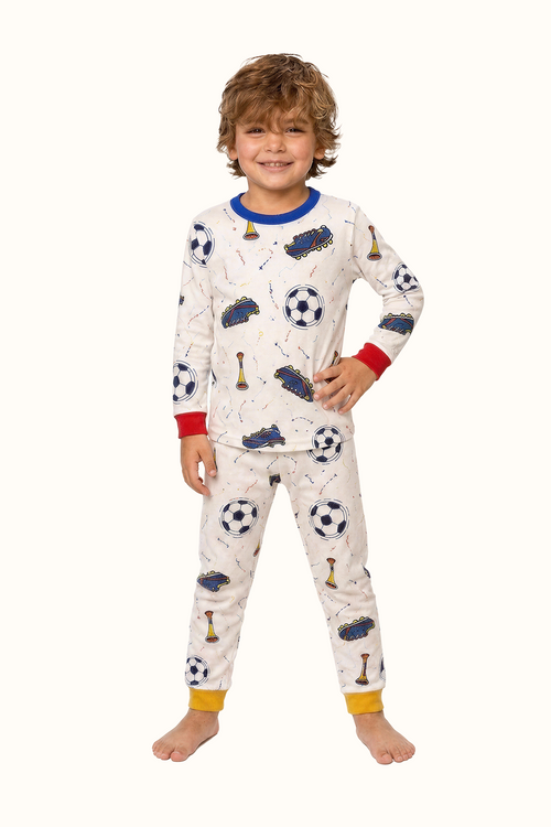 Pijama Niños Futbol Dos Piezas en Piel de Durazno