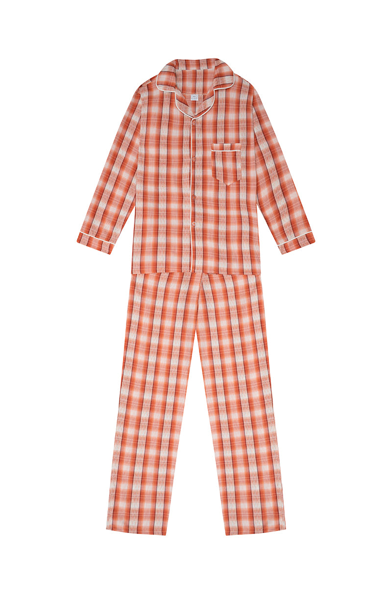 Pijama Clasica Escocesa Cuadros Naranjas