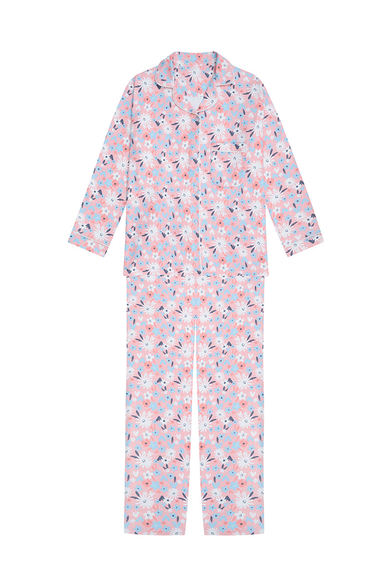 Pijama Fleece Mujer Camisera Dos Piezas Flores