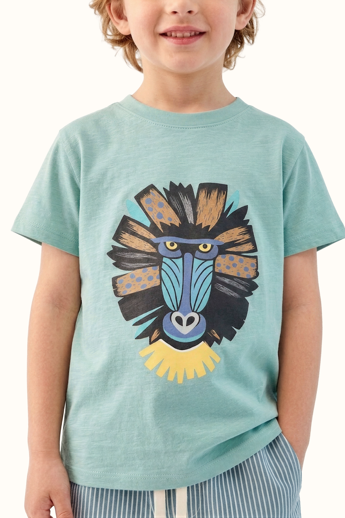 Camiseta Algodon Niños Verde Menta Mandril