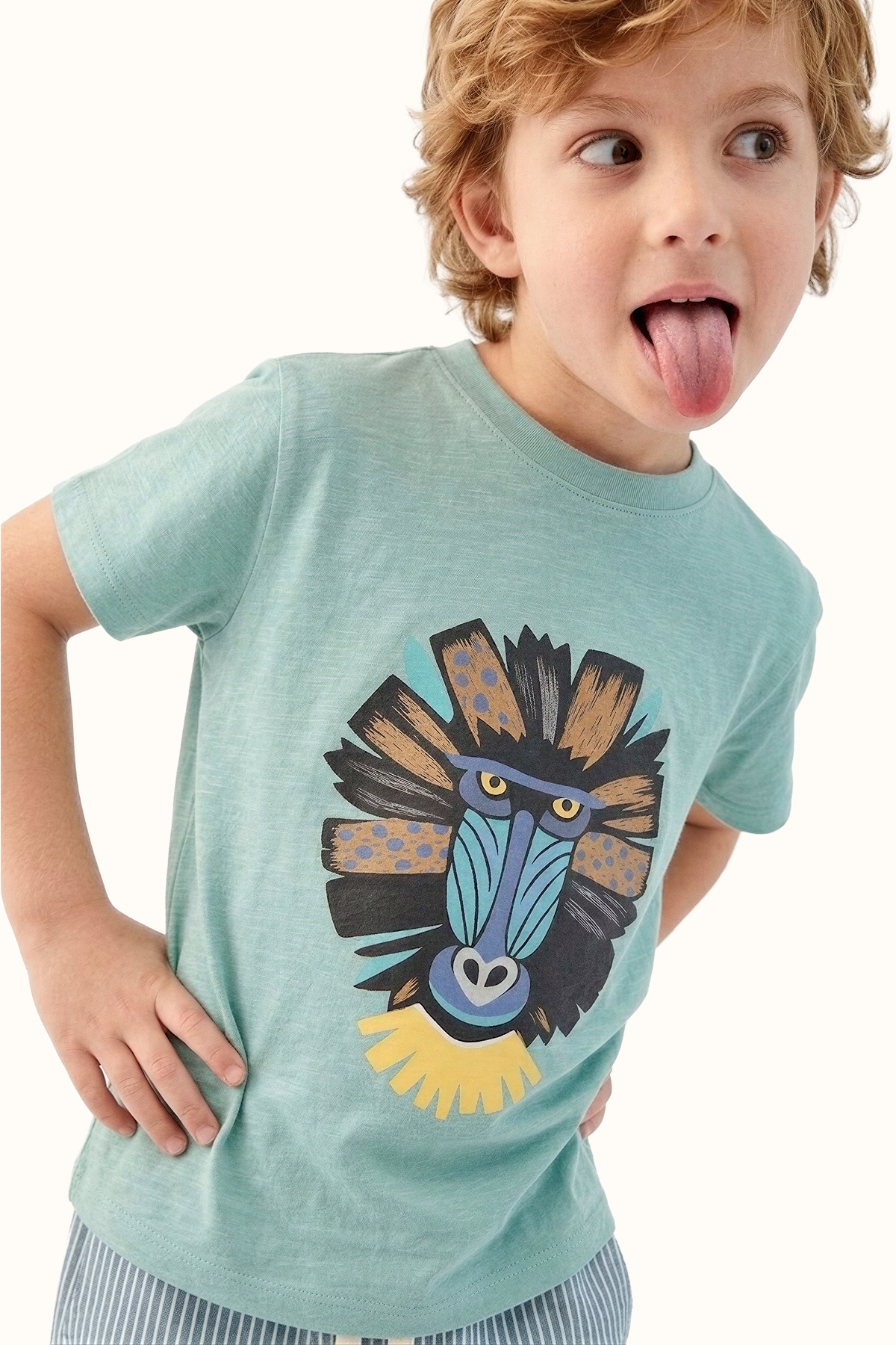 Camiseta Algodon Niños Verde Menta Mandril