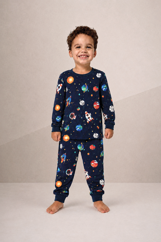 Pijama Niños Astronautas Dos Piezas en Piel de Durazno