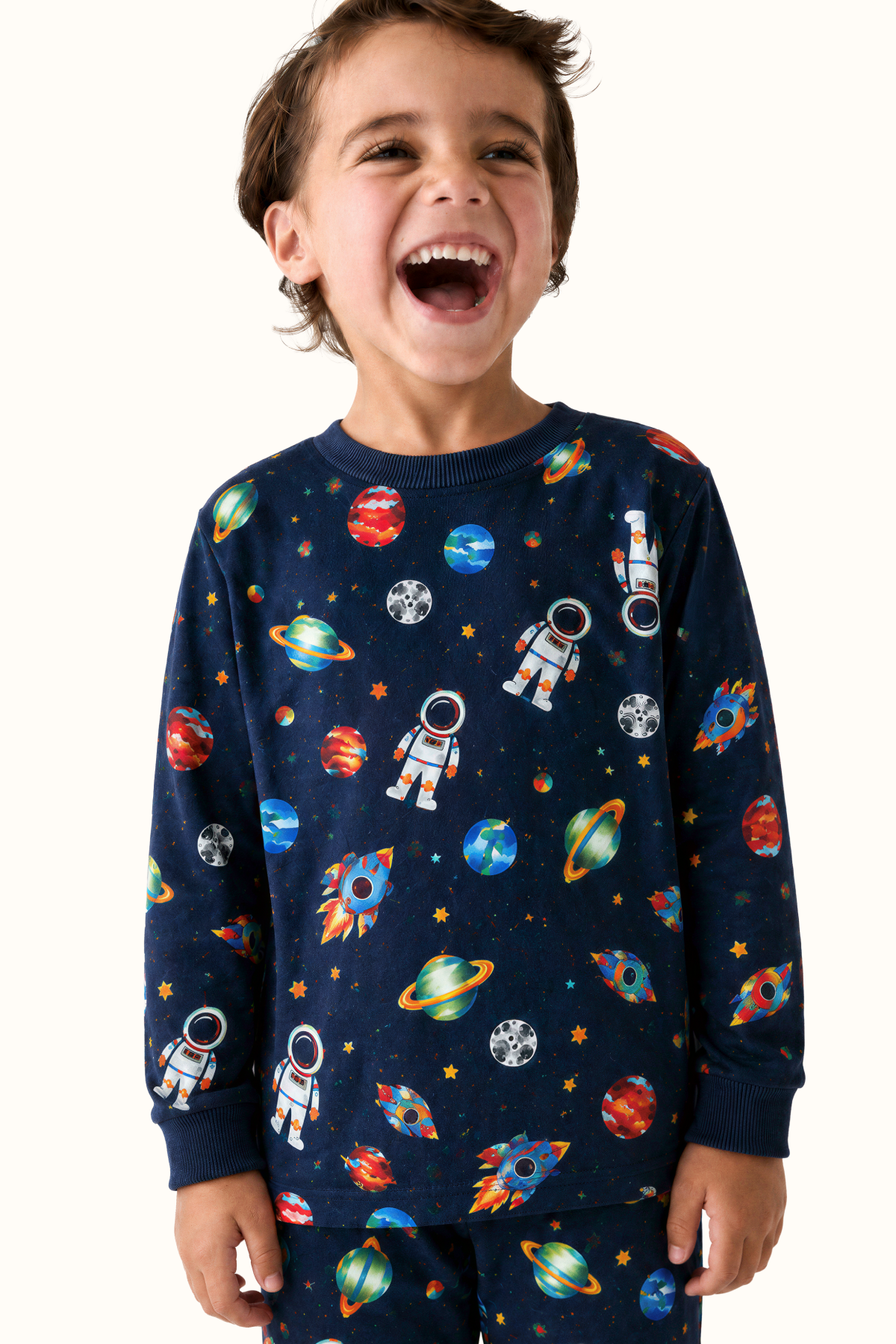 Pijama Niños Astronautas Dos Piezas en Piel de Durazno