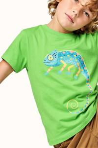 Camiseta Algodon Niños Verde Vivo Camaleón