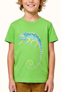 Camiseta Algodon Niños Verde Vivo Camaleón