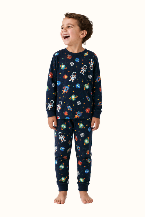 Pijama Niños Astronautas Dos Piezas en Piel de Durazno
