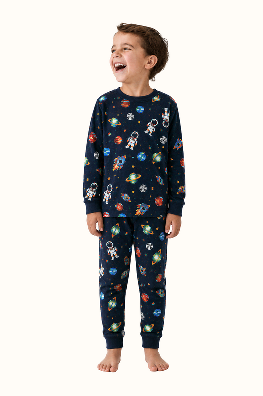 Pijama Niños Astronautas Dos Piezas en Piel de Durazno