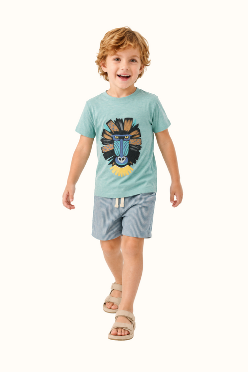 Camiseta Algodon Niños Verde Menta Mandril