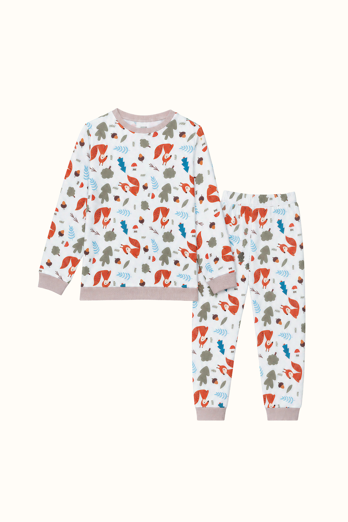 Pijama Niños Bosque Bellota Dos Piezas en Piel de Durazno