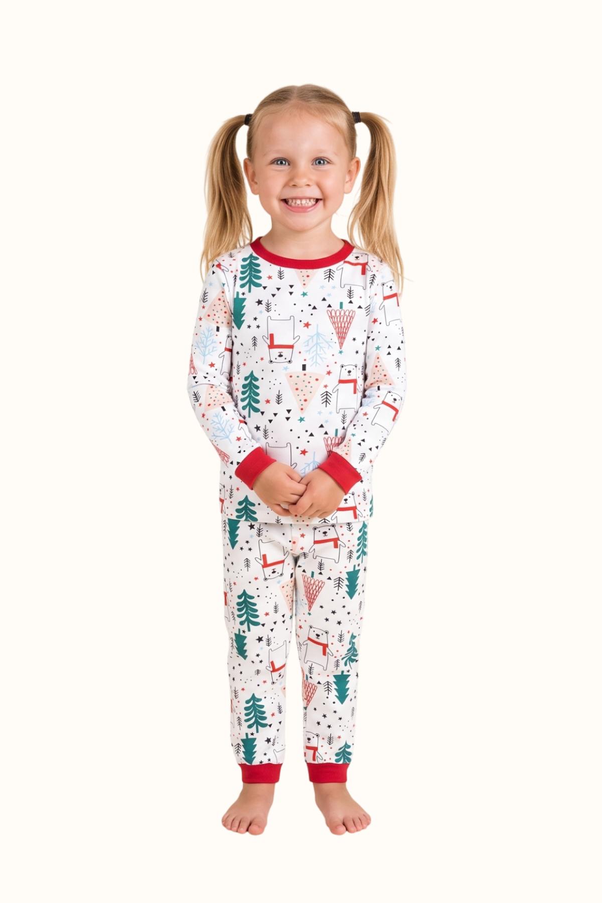 Pijama Dos Piezas Niño Navidad Oso Polar en Piel de Durazno