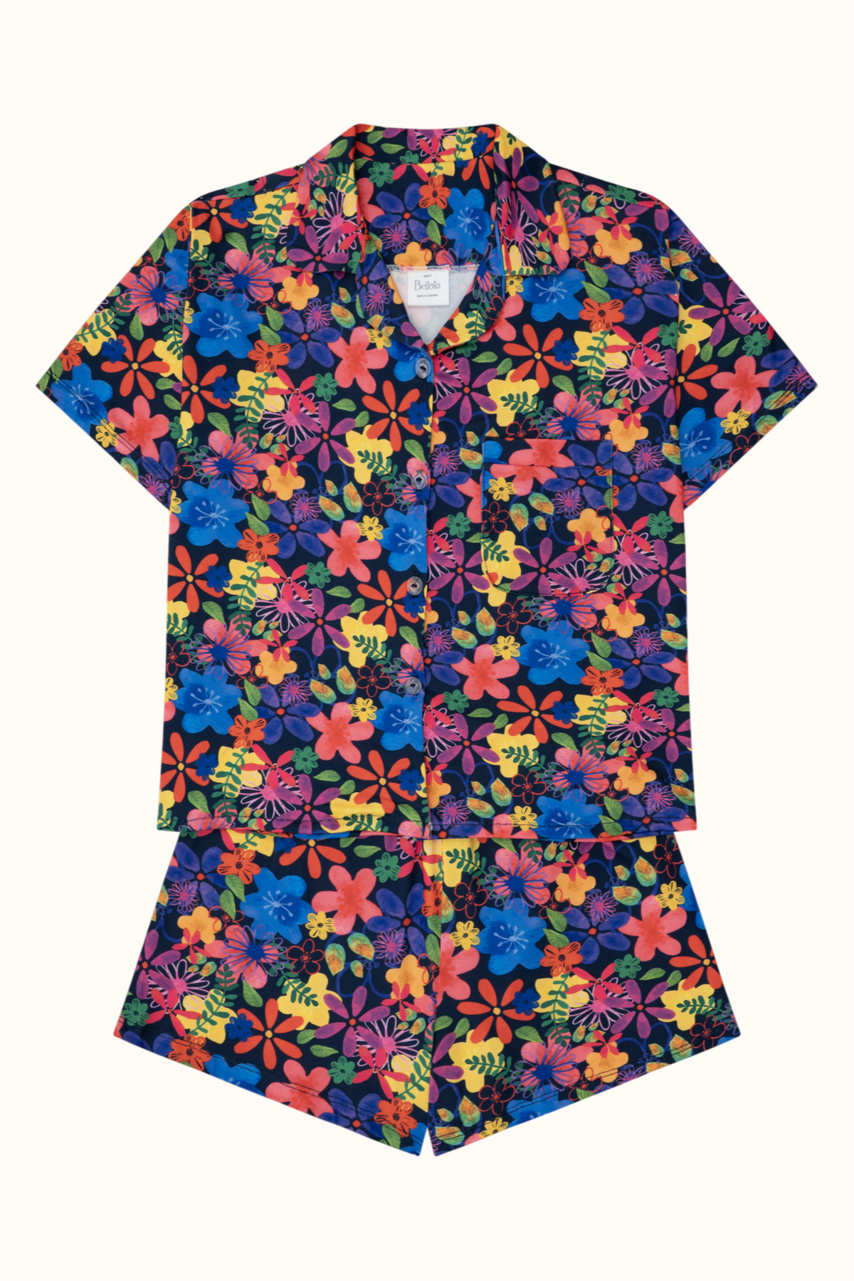 Pijama Mujer Manga Corta y Short Flores Coloridas