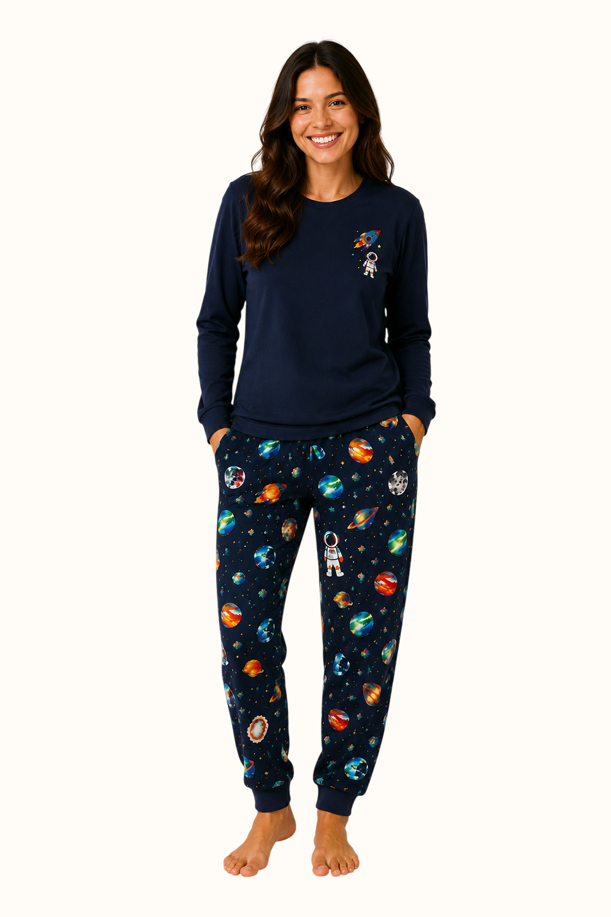 Pijama Unisex Astronautas Dos Piezas en Piel de Durazno