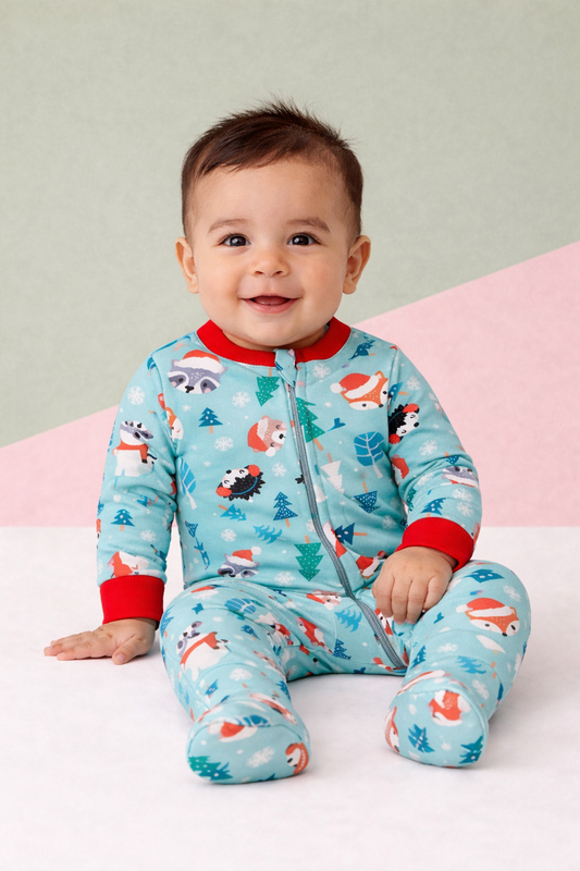 Pijama Fleece Bebe Enteriza Navidad Animalitos