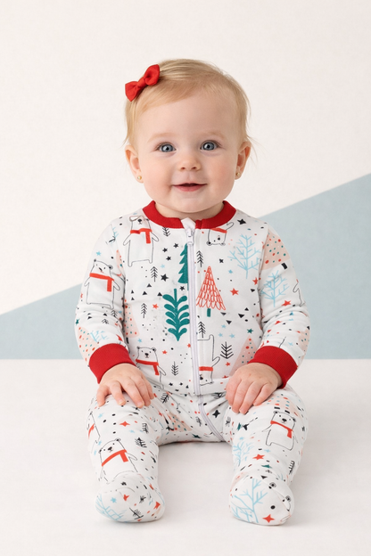 Pijama Bebe Enteriza Navidad Oso Polar en Piel de Durazno