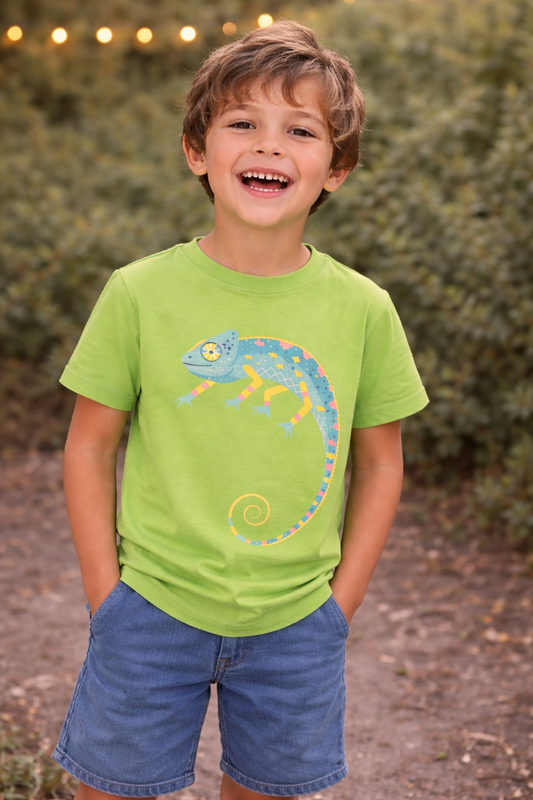 Camiseta Algodon Niños Verde Vivo Camaleón