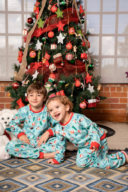 Pijama Fleece Niños Dos Piezas Navidad Animalitos