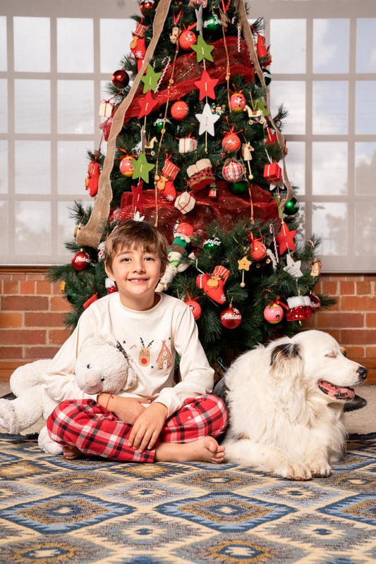 Pijama Algodón Dos Piezas Niño Navidad Cuadros y Reno