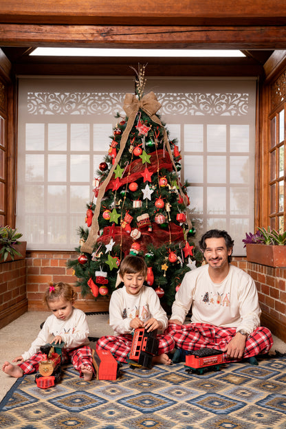 Pijama Algodón Dos Piezas Niño Navidad Cuadros y Reno