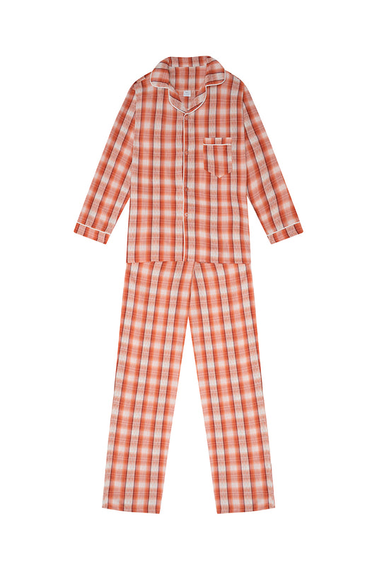 Pijama Clasica Escocesa Cuadros Naranjas