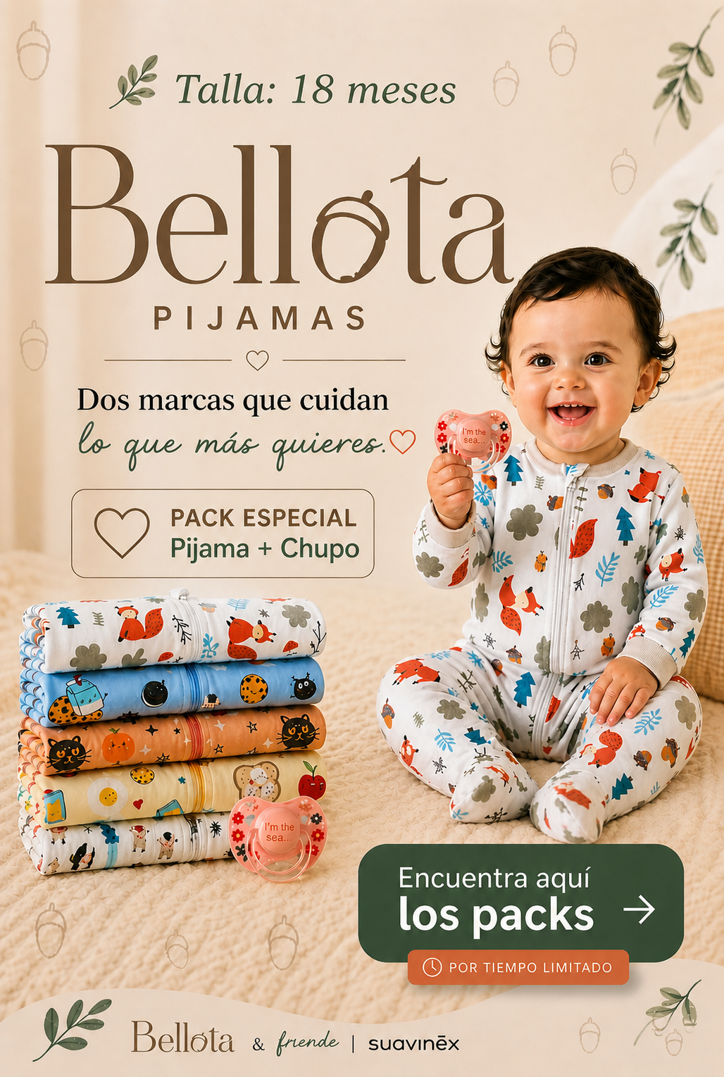 Pack Bebé talla 18 meses Pijama Bellota + Chupo Suavinex