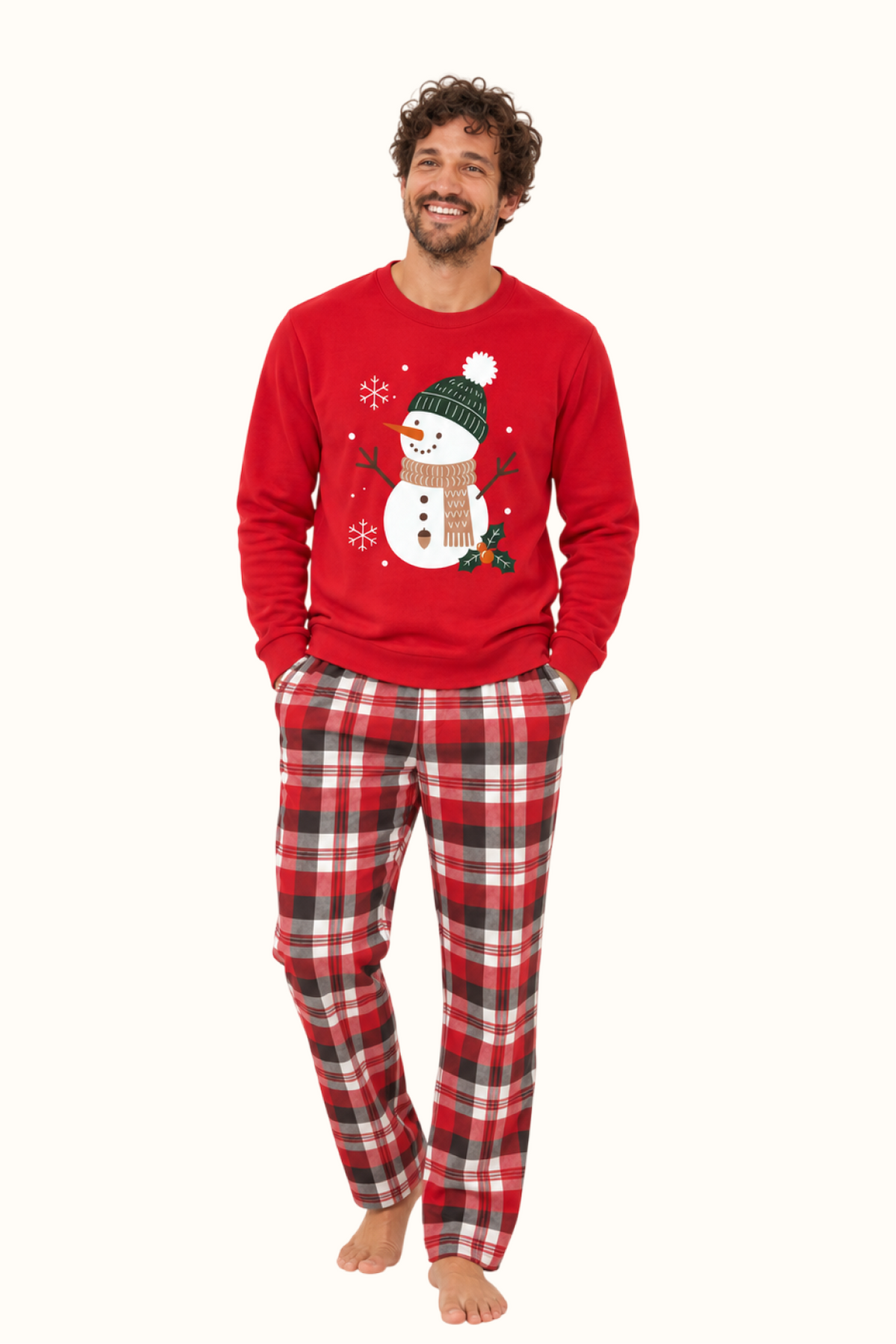 Saco Rojo Unisex Muñeco de Nieve Navidad