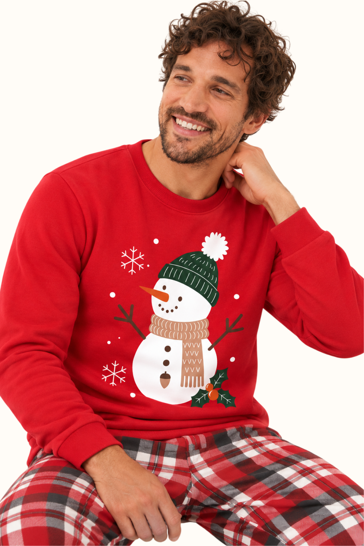 Saco Rojo Unisex Muñeco de Nieve Navidad