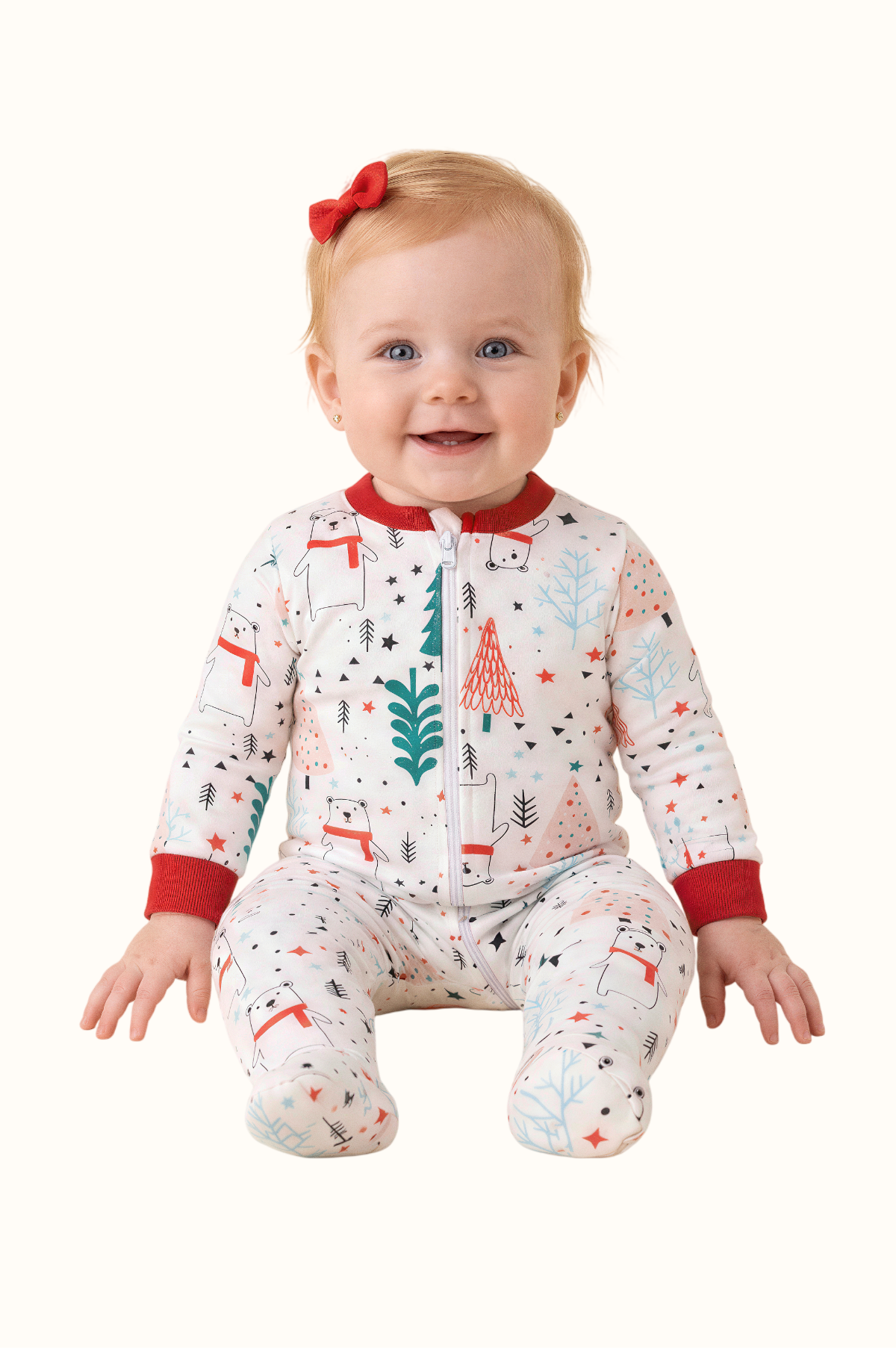 Pijama Bebe Enteriza Navidad Oso Polar en Piel de Durazno