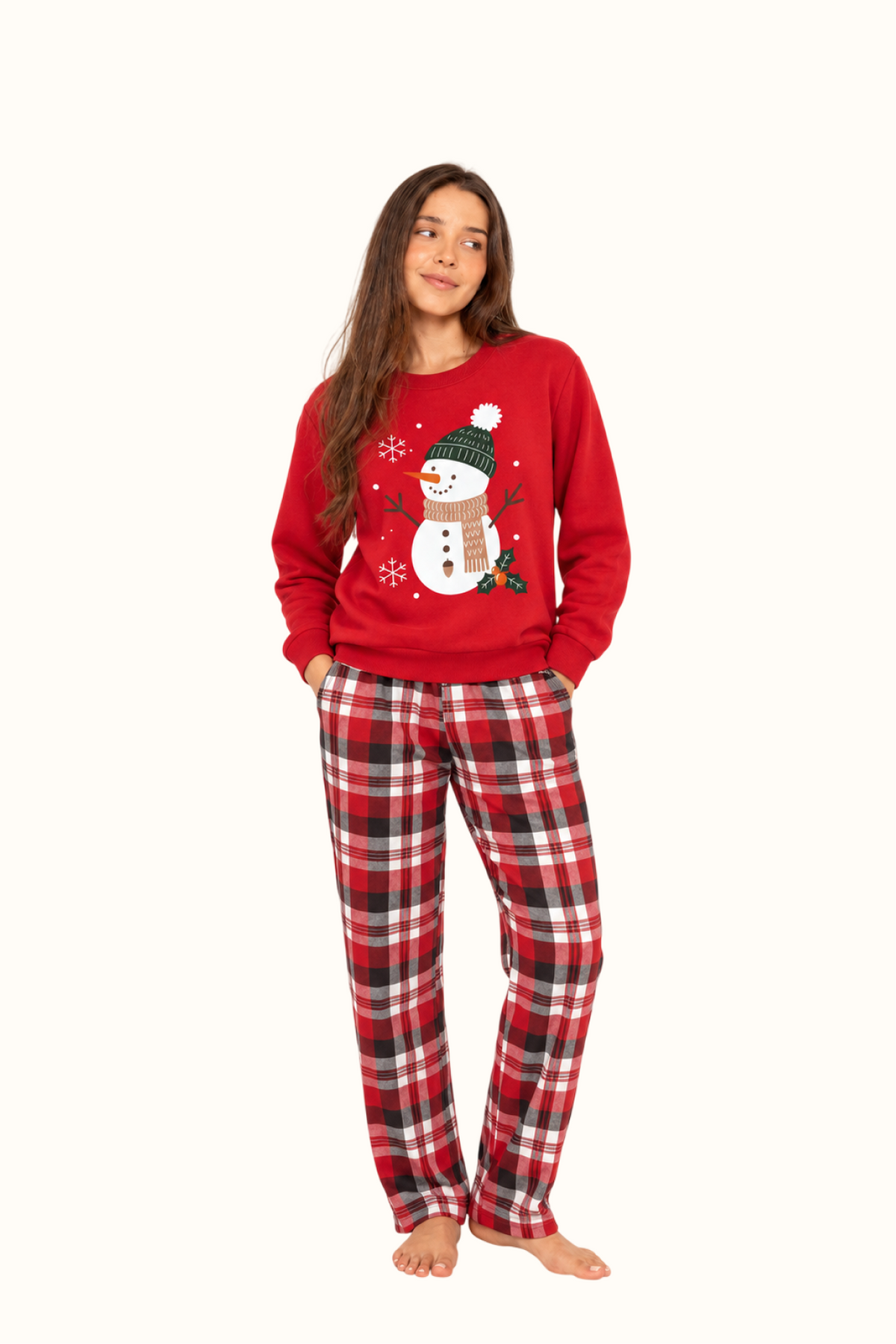 Saco Rojo Unisex Muñeco de Nieve Navidad