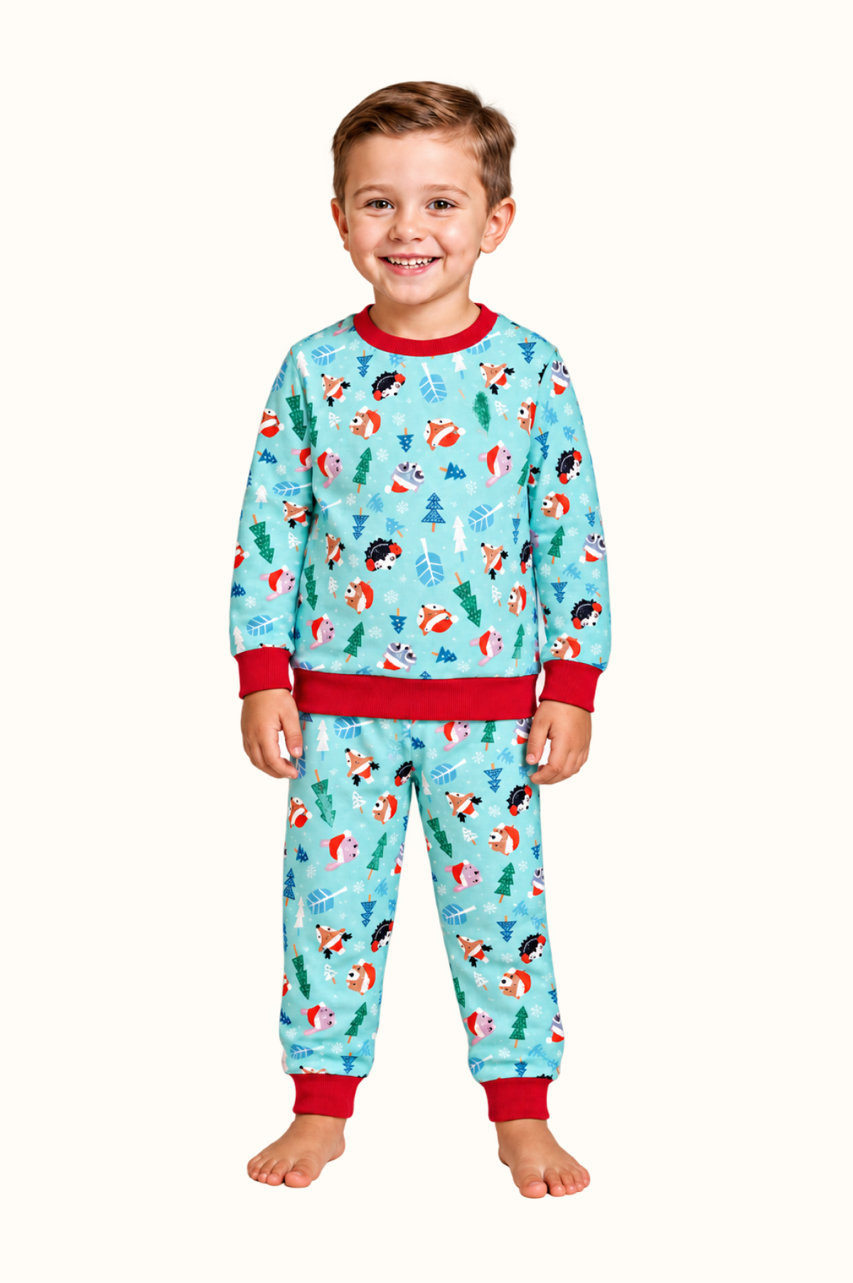 Pijama Fleece Niños Dos Piezas Navidad Animalitos
