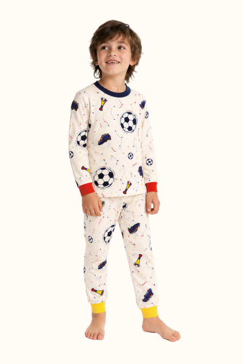 Pijama Niños Futbol Dos Piezas en Piel de Durazno