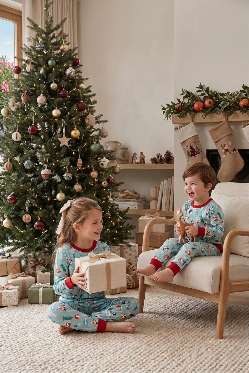Pijama Fleece Niños Dos Piezas Navidad Animalitos
