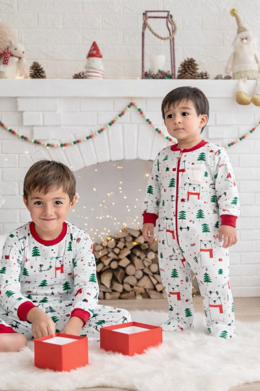 Pijama Dos Piezas Niño Navidad Oso Polar en Piel de Durazno