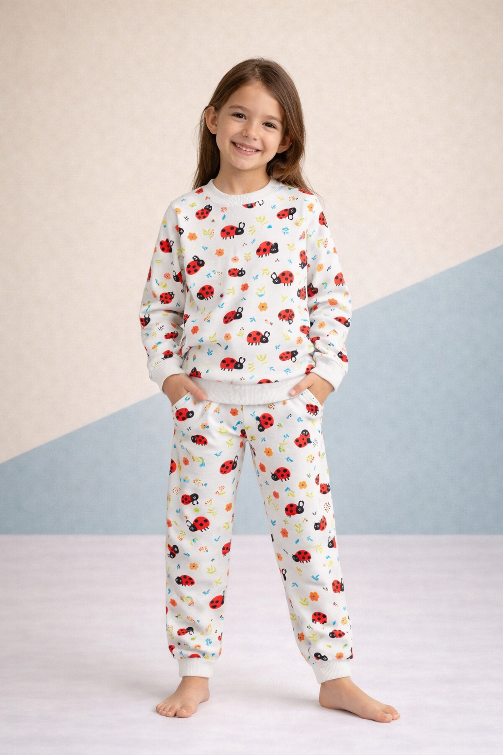 Pijama Fleece Niños Dos Piezas Mariquitas