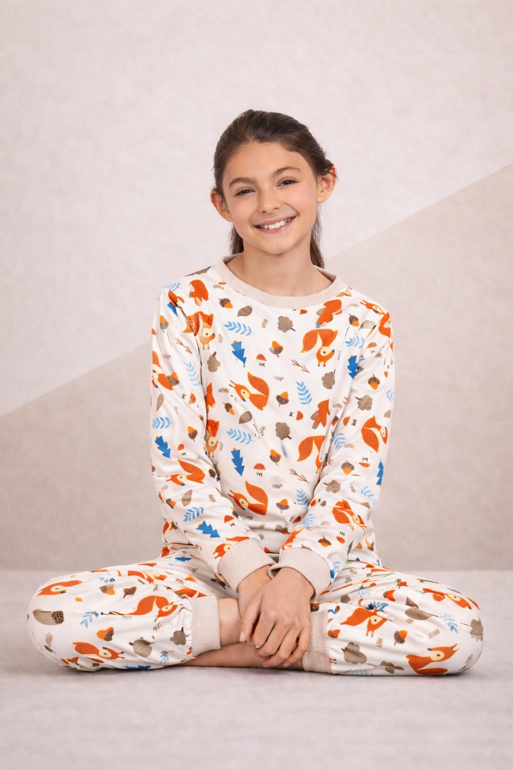 Pijama Niños Bosque Bellota Dos Piezas en Piel de Durazno