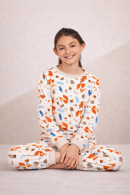 Pijama Niños Bosque Bellota Dos Piezas en Piel de Durazno