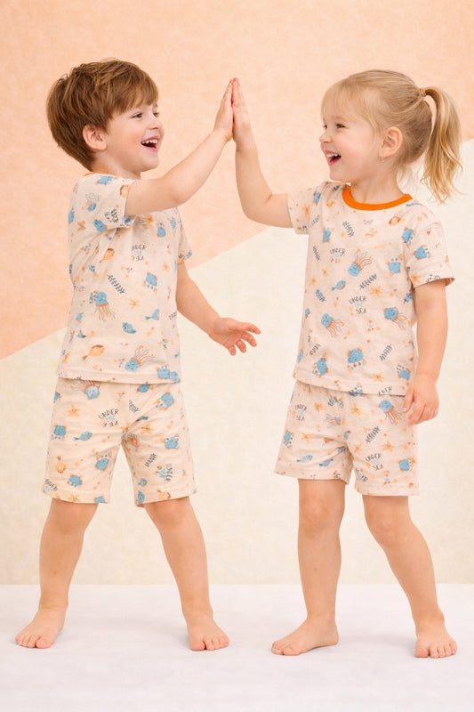 Pijama Franela Niños Manga Corta y Short Mar