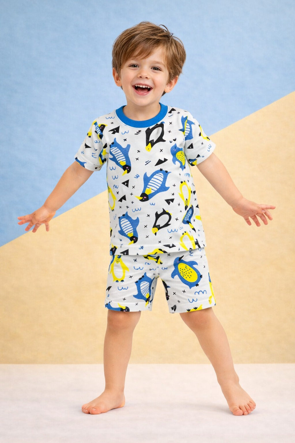 Pijama Franela Niños Manga Corta y Short Pingüinos