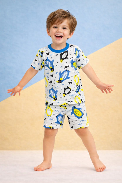 Pijama Franela Niños Manga Corta y Short Pingüinos