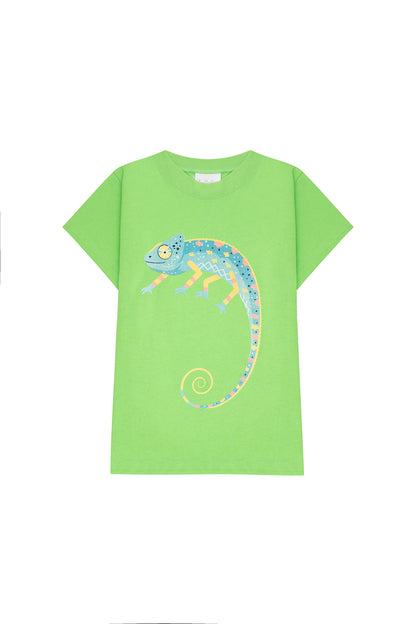 Camiseta Algodon Niños Verde Vivo Camaleón