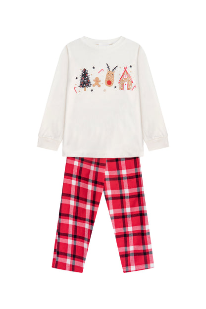Pijama Algodón Dos Piezas Niño Navidad Cuadros y Reno