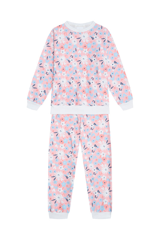 Pijama Fleece Niños Dos Piezas Flores Rosa