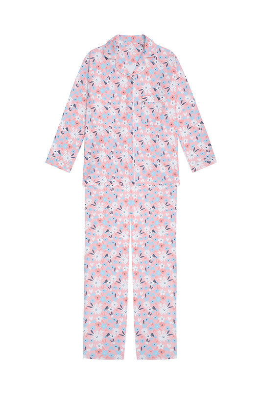 Pijama Fleece Mujer Camisera Dos Piezas Flores