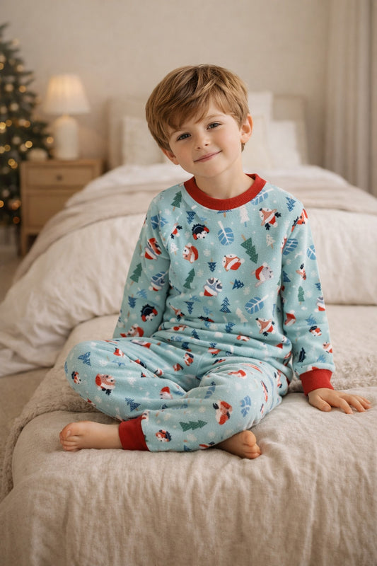 Pijama Fleece Niños Dos Piezas Navidad Animalitos
