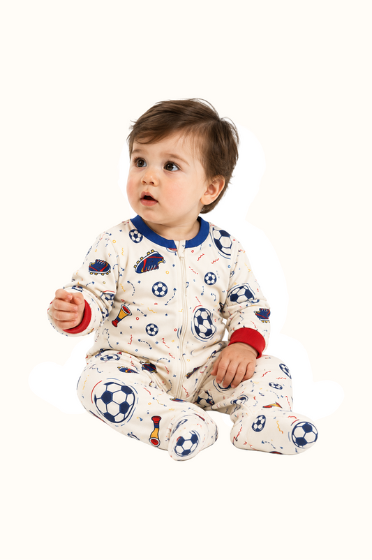 Pijama Bebe Enteriza Futbol en Piel de Durazno