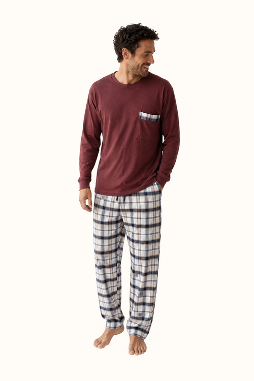 Pijama Algodón Vinotinto Cuadros Hombre